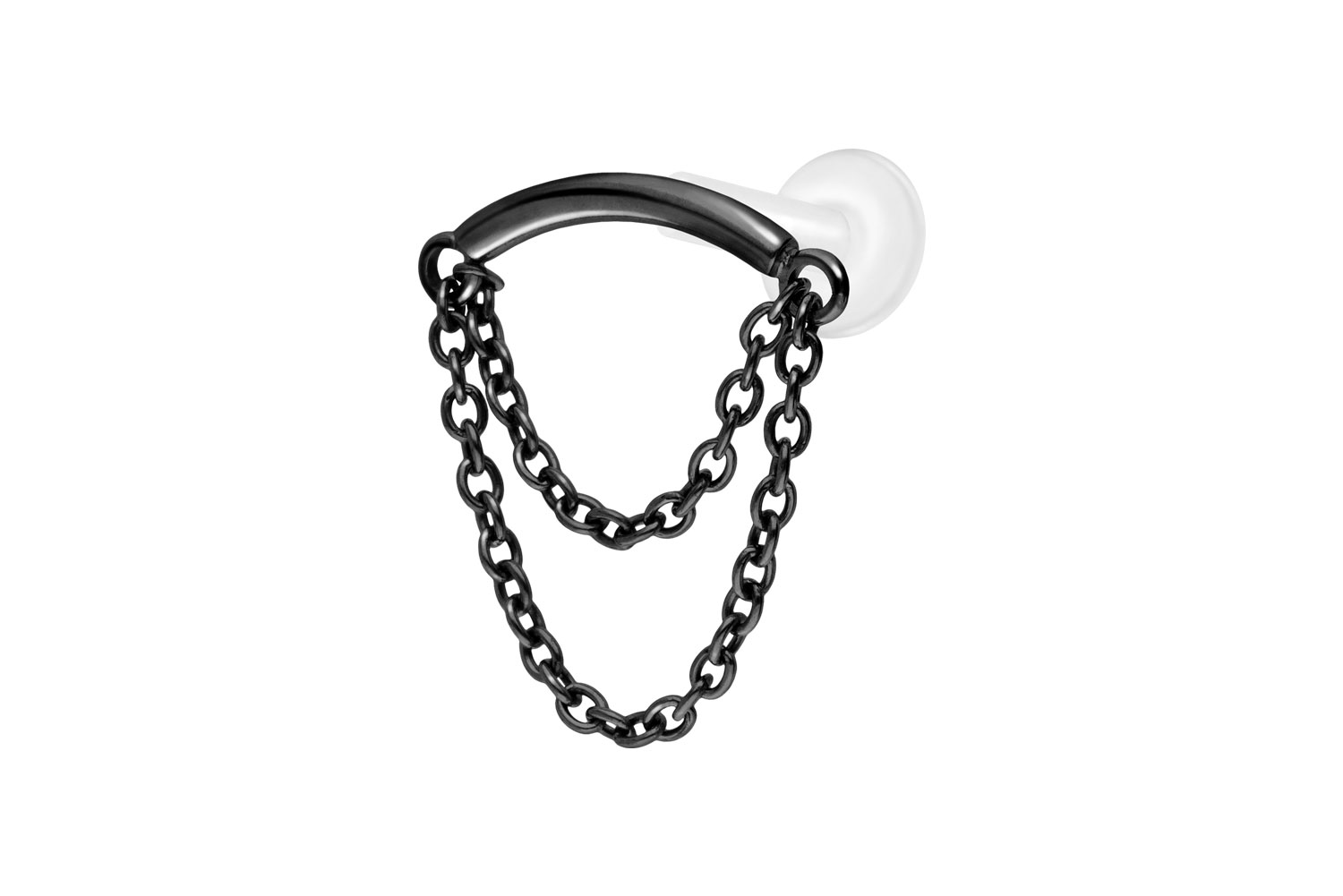 PTFE Labret Piercing mit Innengewinde + Titan-Aufsatz BOGEN + 2 KETTEN